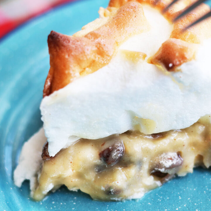 Take a bite of sour cream raisin pie, topped with perfect, fluffy meringue.