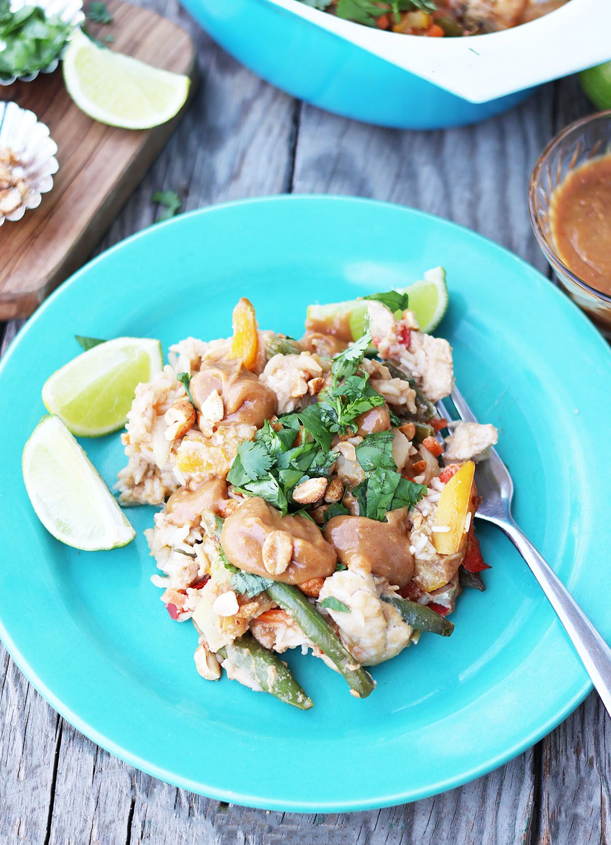 Peanut chicken and rice bake: A one-pan meal! Click thru for recipe.