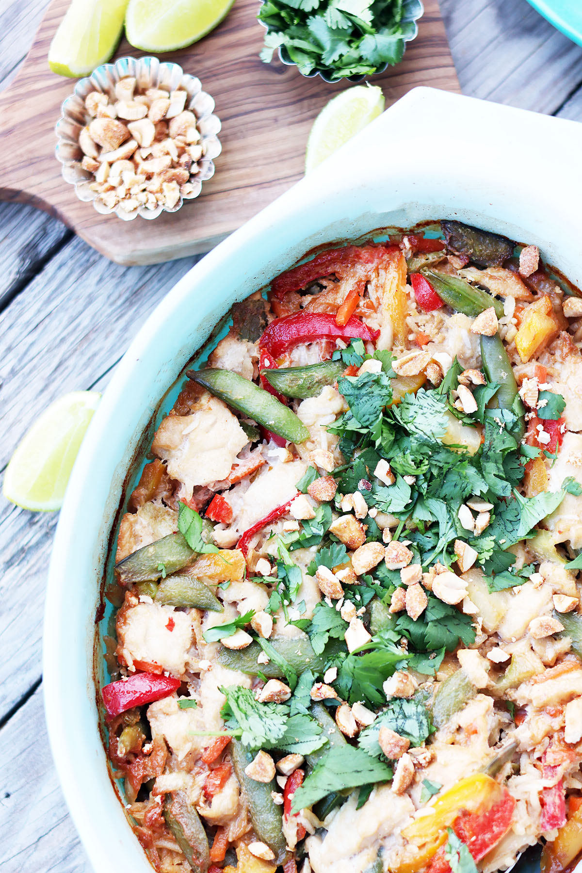 Peanut chicken and rice bake: A Thai-inspired, all-made-in-one-pan dish.