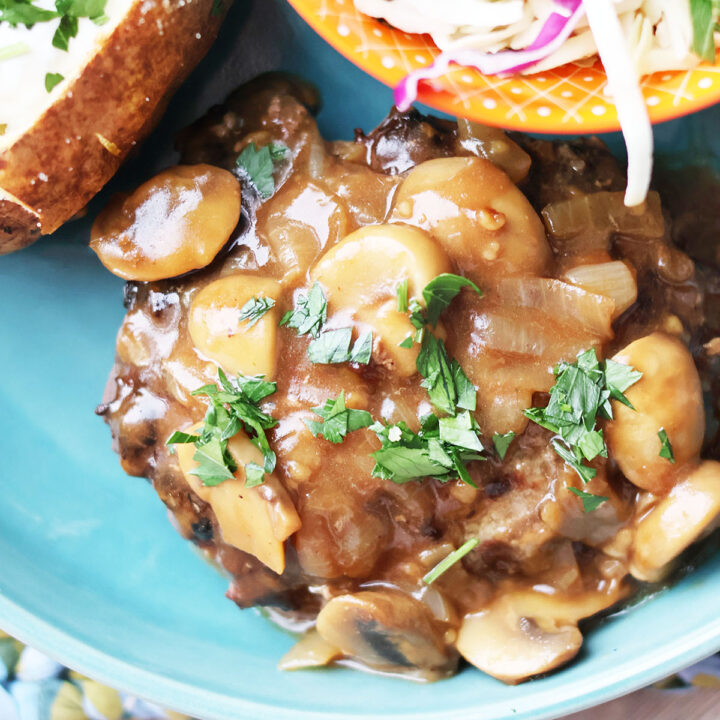 Hamburger steak with mushroom-onion gravy recipe
