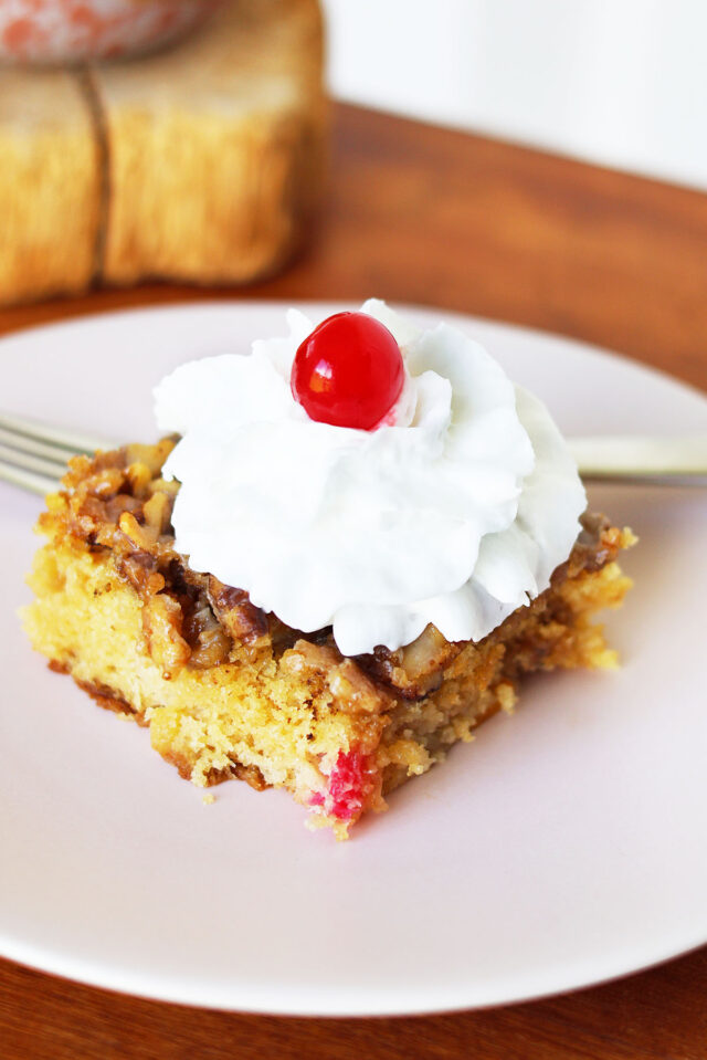 Fruit cocktail cake, a vintage recipe from an old church cookbook