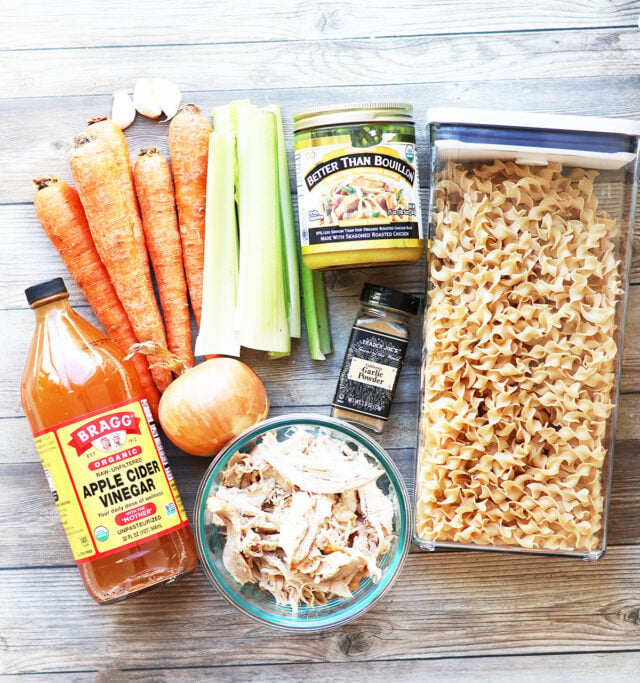 Ingredients needed to make homemade chicken noodle soup